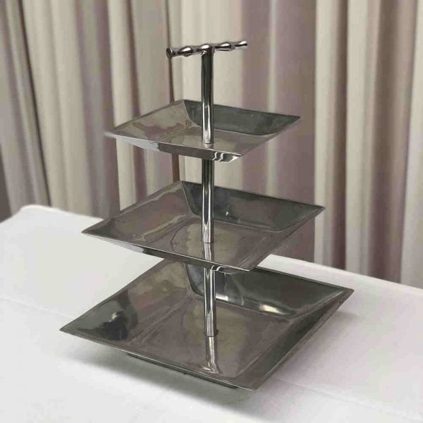 3 Tier Silver Metal Cake Stand - 2 - Hire Melbourne