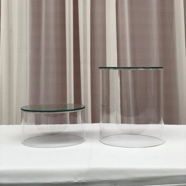 Clear Acrylic Cylinder Risers - 1 - Hire Melbourne