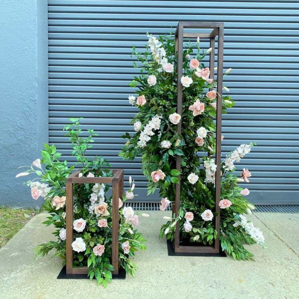Dark Stain Timber Stands with Silk blush and Cappuccino Flowers - 6 - Hire Melbourne