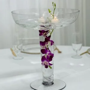 Floating tea light and singapore orchid centrepiece