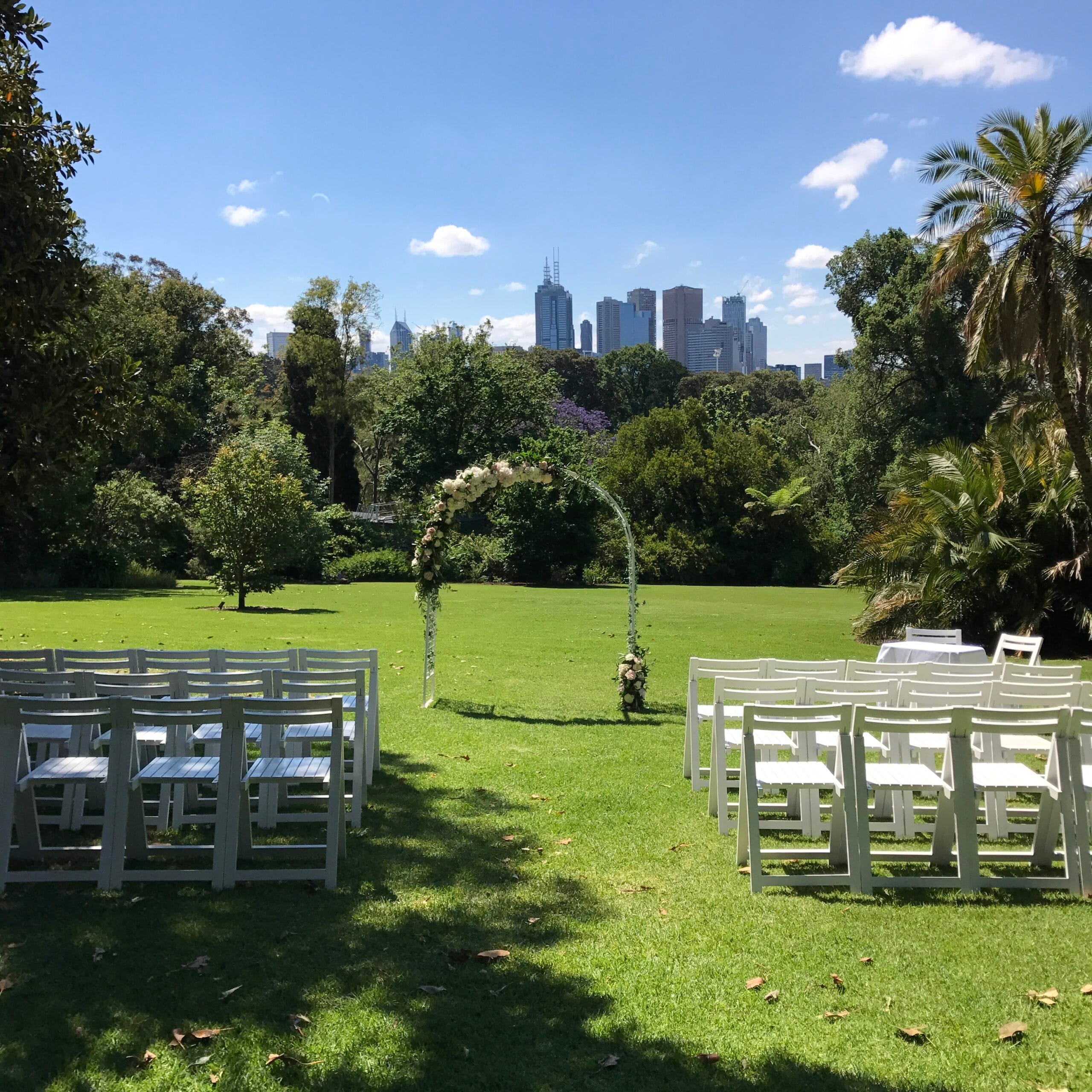 Tennyson Lawn with city backdrop at The Royal Botanical Gardens, Melbourne Tennyson Lawn with city backdrop at The Royal Botanical Gardens, Melbourne
