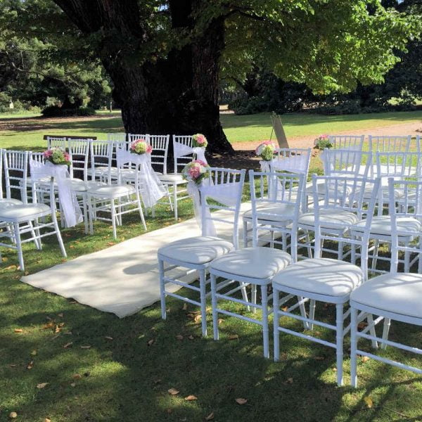 Tiffany Chairs - White - Weddings of Distinction - Hire Melbourne