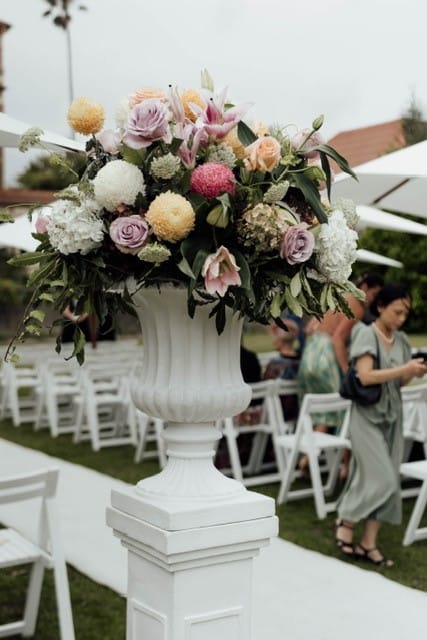 Traditional Fluted Urn and Pedestal with fresh florals