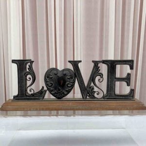 Black 'Love' with Timber Base Sign - Hire Melbourne