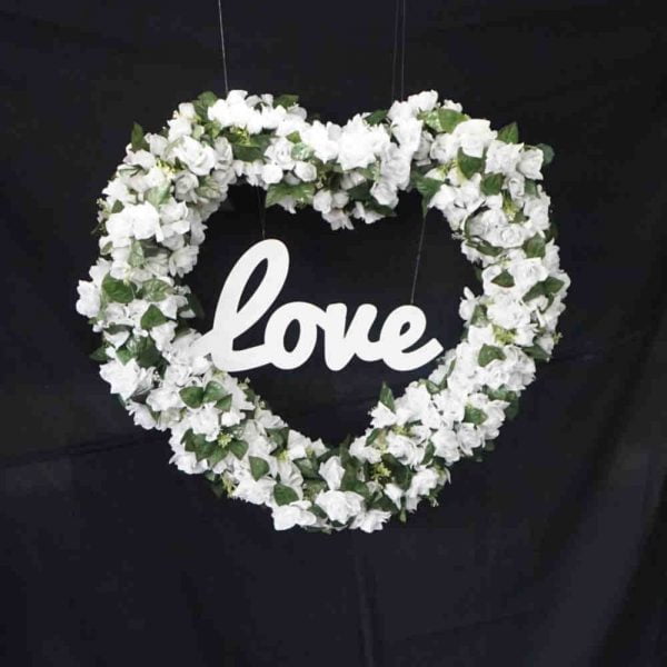 Silk White Floral Love Heart - Hire Melbourne