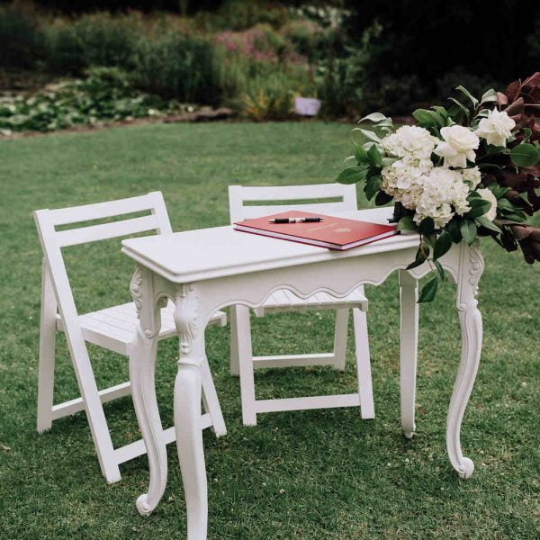 Victorian White Signing Table - 1 - Hire Melbourne