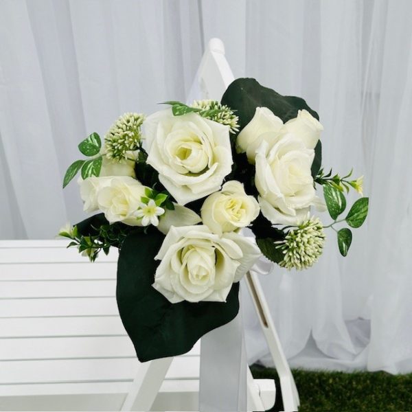 White rose and snowball silk floral posy