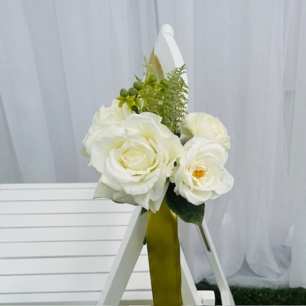 White rose with fern foliage silk floral posy