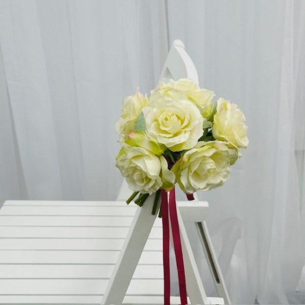 White rose with pink and green accent silk floral posy