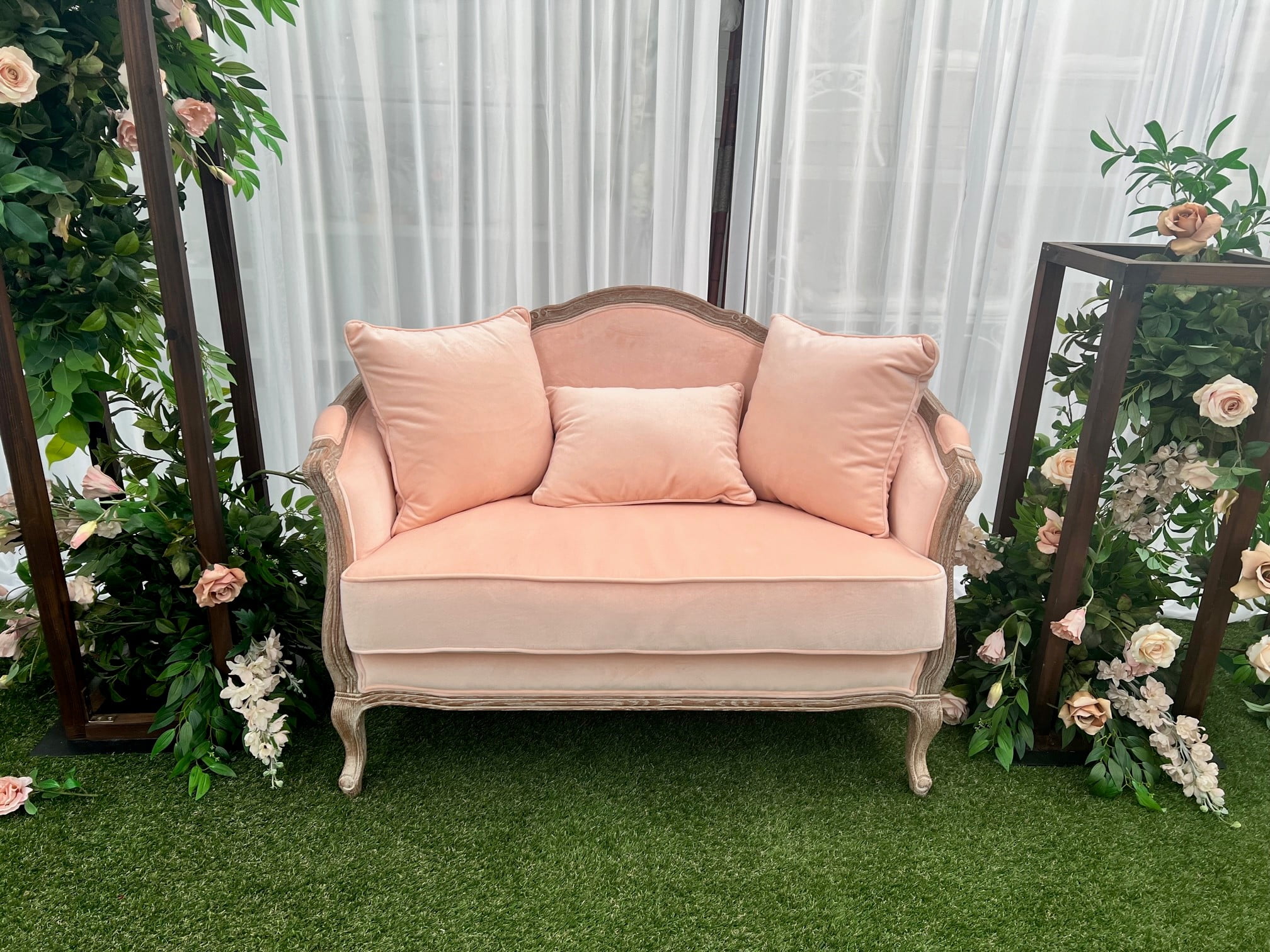 Pink velvet deals 2 seater sofa