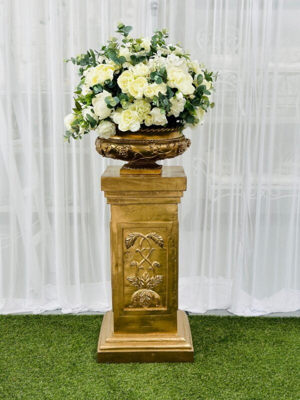 Ornate urn and pedestal – Gold - Image 2