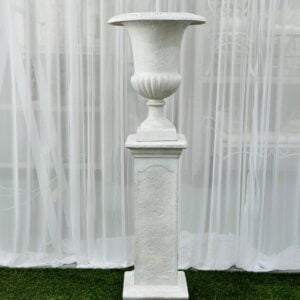 Textured slim white urn and pedestal