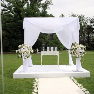 This White Draped Stage is perfect for our Chuppahs and canopies to add some extra height.