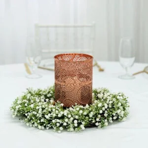 Add this simple yet eye-catching Baby Breath Wreath Lantern Centerpiece to your tables.