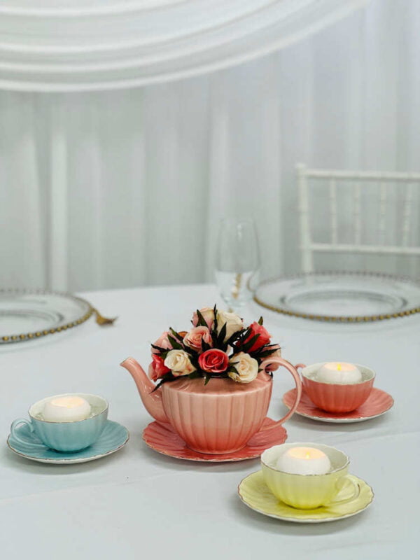 Pastel Tea Set Centerpiece Pink Kettle