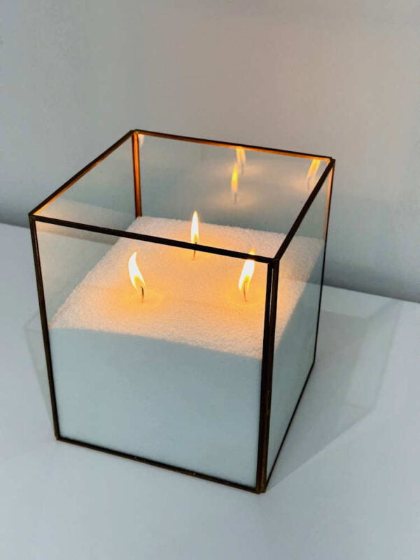 Romantic Sand Candle Centerpiece in Square glass container