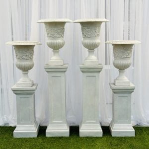 Venetian natural urns and traditional natural pedestals