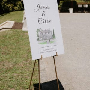 Gold easel with swirl detail at Como House