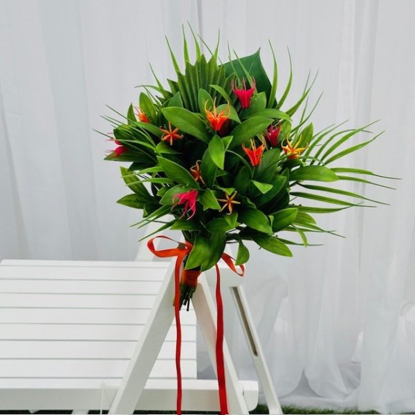 Tropical orange and fuchsia silk floral posy