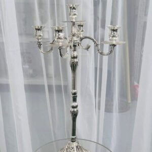 5 prong vintage-look silver candelabra