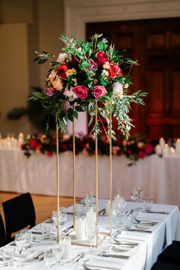 Pink, red and beige silk floral table runner - Image 2