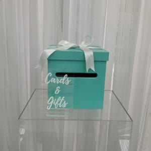 Clear Acrylic Cards & Gifts Sign with tiffany box wishing well