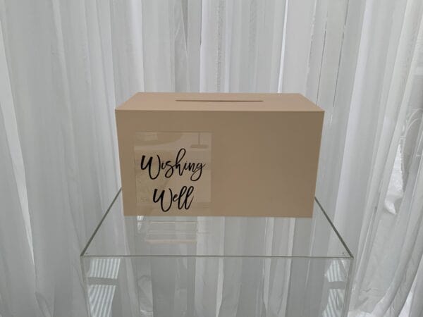 Clear Acrylic Wishing Well Sign with nude acrylic wishing well