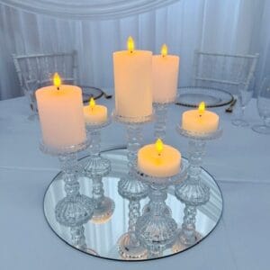 Set of 6 Astra candle holders with LED pillar candles and LED tealight candles